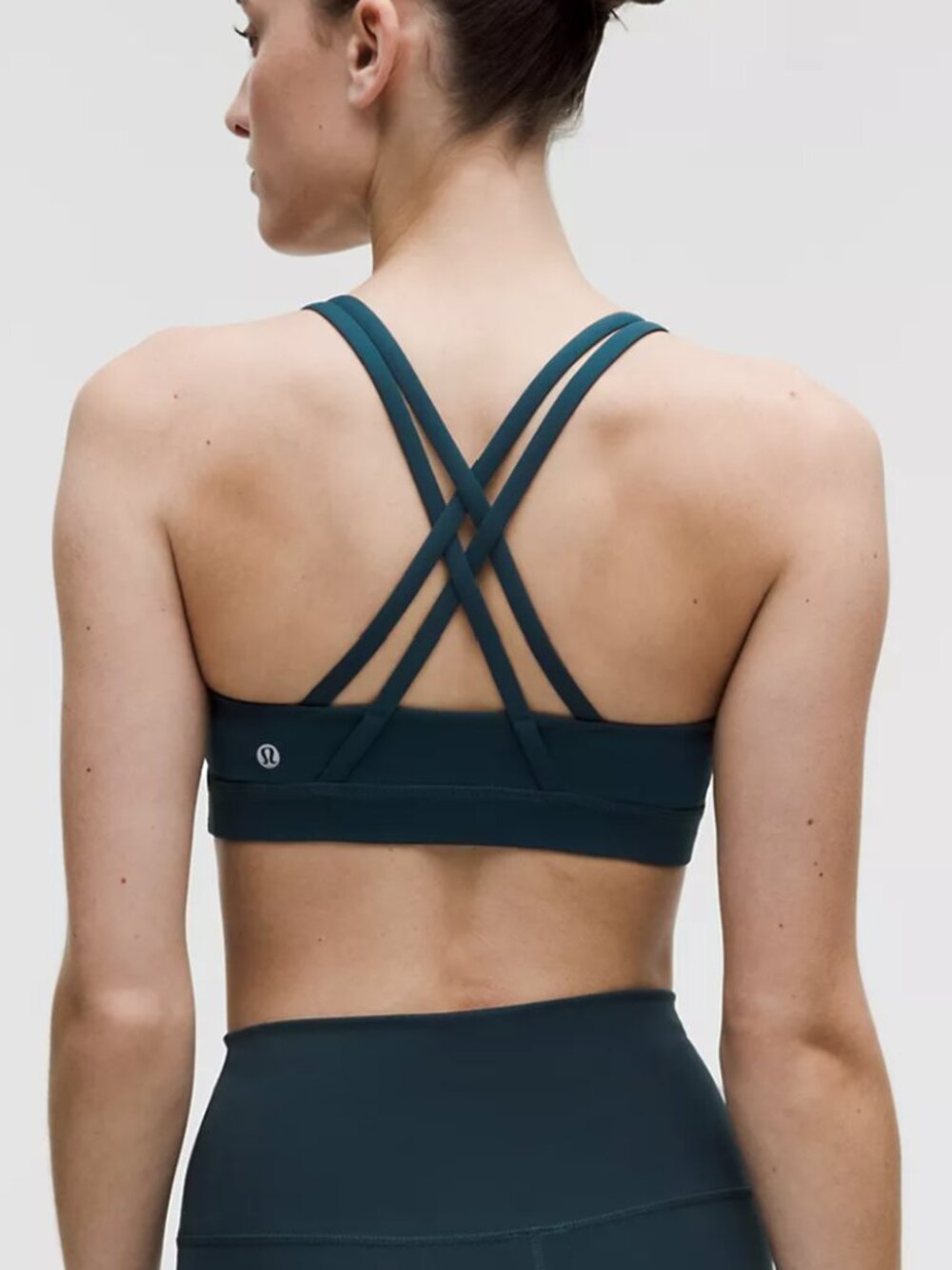 lululemon Energy Bra Medium Support Blue Teal Strappy Back Size 6